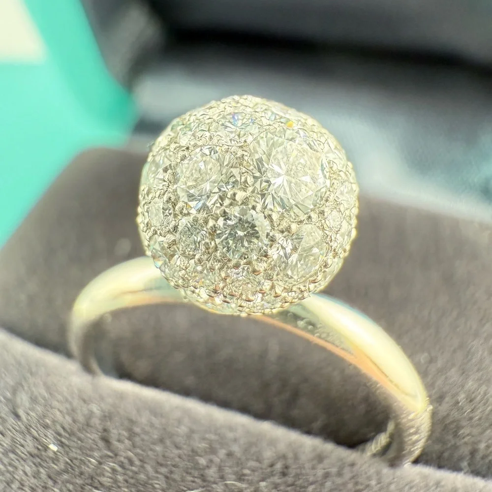 Tiffany & Co. 18k HardWear Ball Pave Diamond Ring Size 5.25